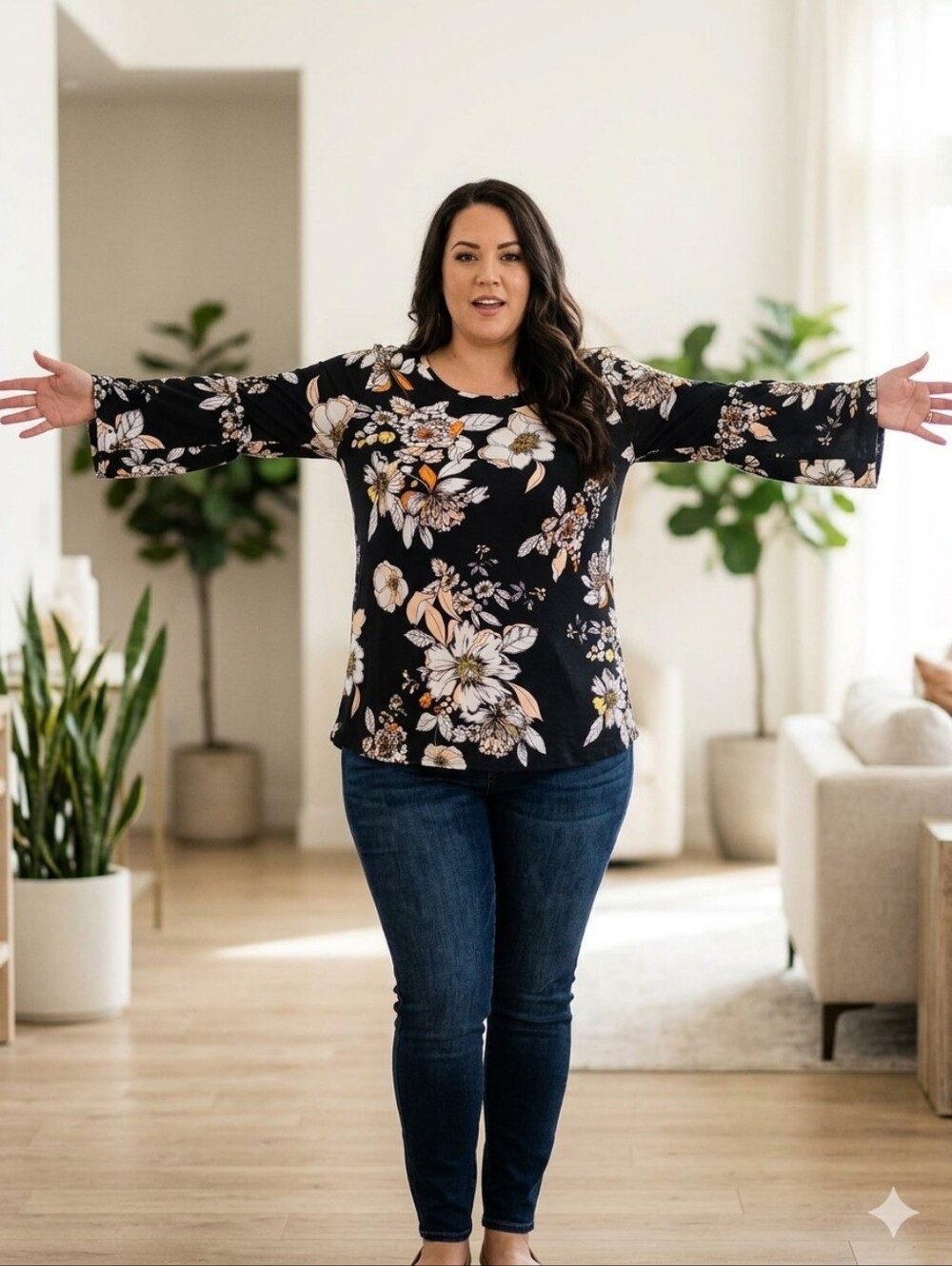 Black Floral Women's Top